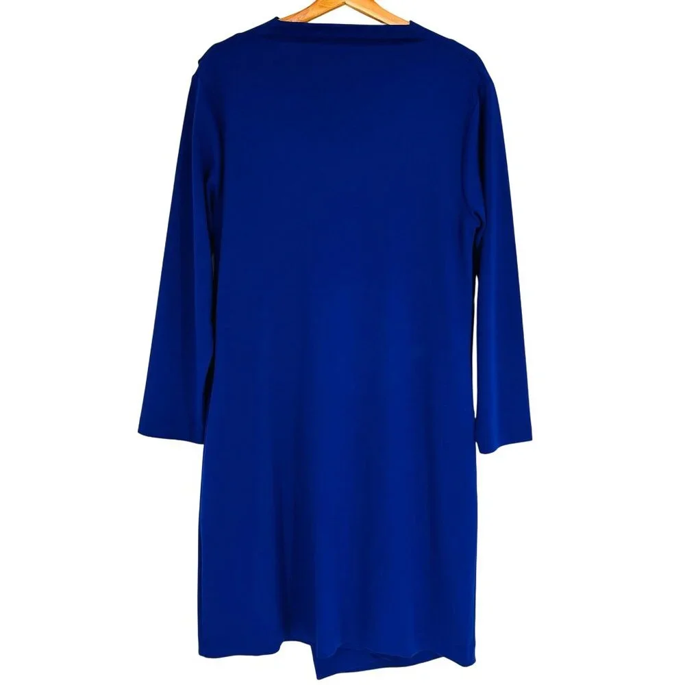 Joan Vass Drape Front Cobalt Blue Long Sleeve Elegant Professional Dress New 2P - Picture 2 of 9